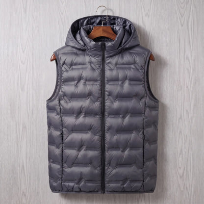SILVER LINED PUFFER in gray, men's hooded quilted padded vest