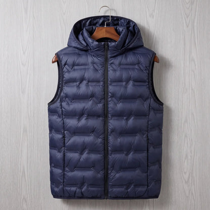 SILVER LINED PUFFER in navy blue, men's hooded quilted padded vest