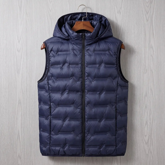 SILVER LINED PUFFER in navy blue, men's hooded quilted padded vest