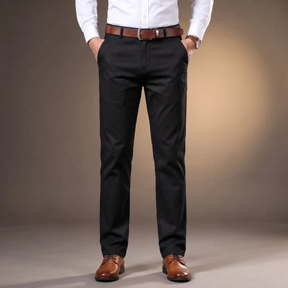 SLIM COTTON CHINOS in black, men's slim flat-front cotton chino trousers