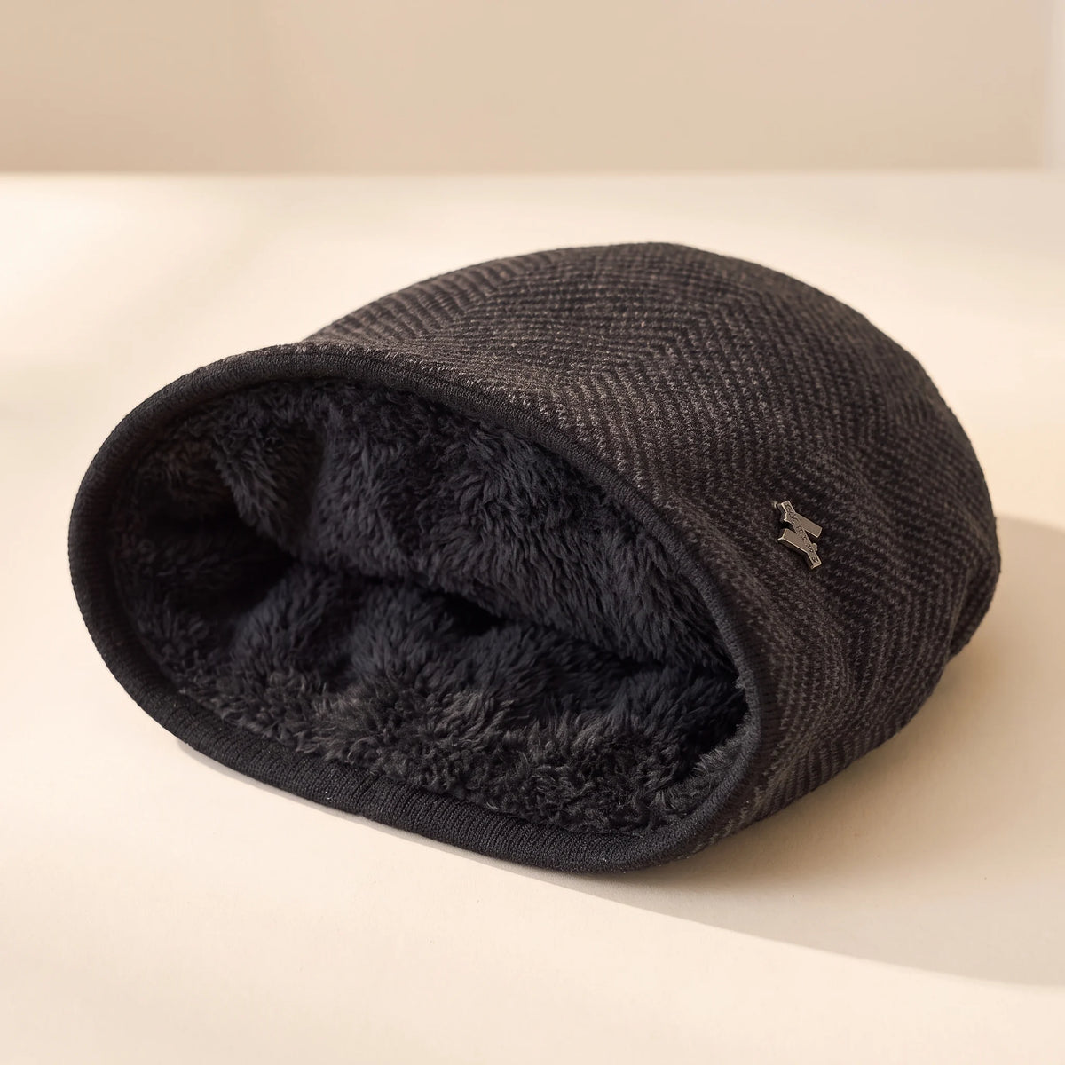 Plush fleece lining inside the slouch knit beanie