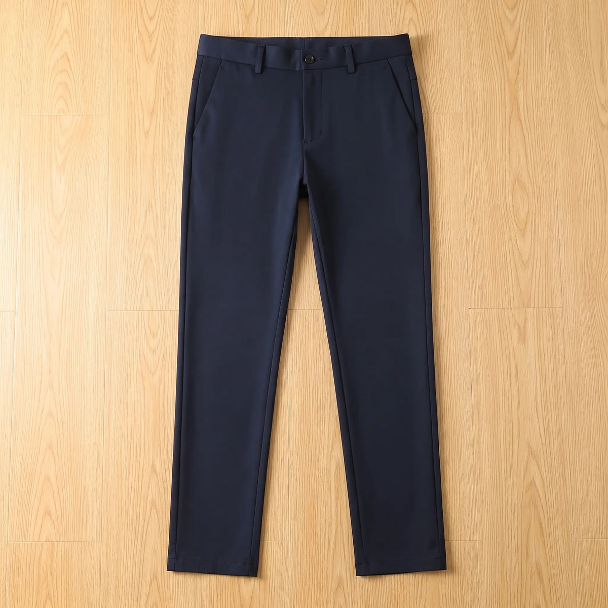 SMART LINED TROUSERS in navy blue, men's fleece-lined slim straight-leg dress trousers