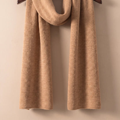 Soft Knit Scarf in Camel, straight knit ends close-up