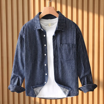 SOFT PINSTRIPE SHIRT Navy Blue