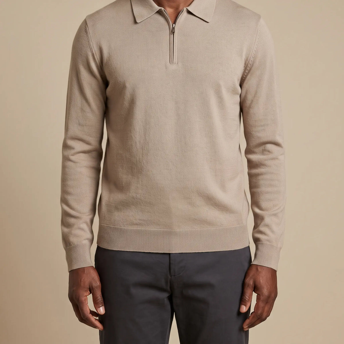 SPREAD COLLAR KNIT Tan
