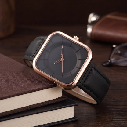 Square Face Watch in Rose Gold Black