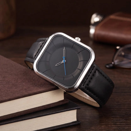Square Face Watch in Silver Black