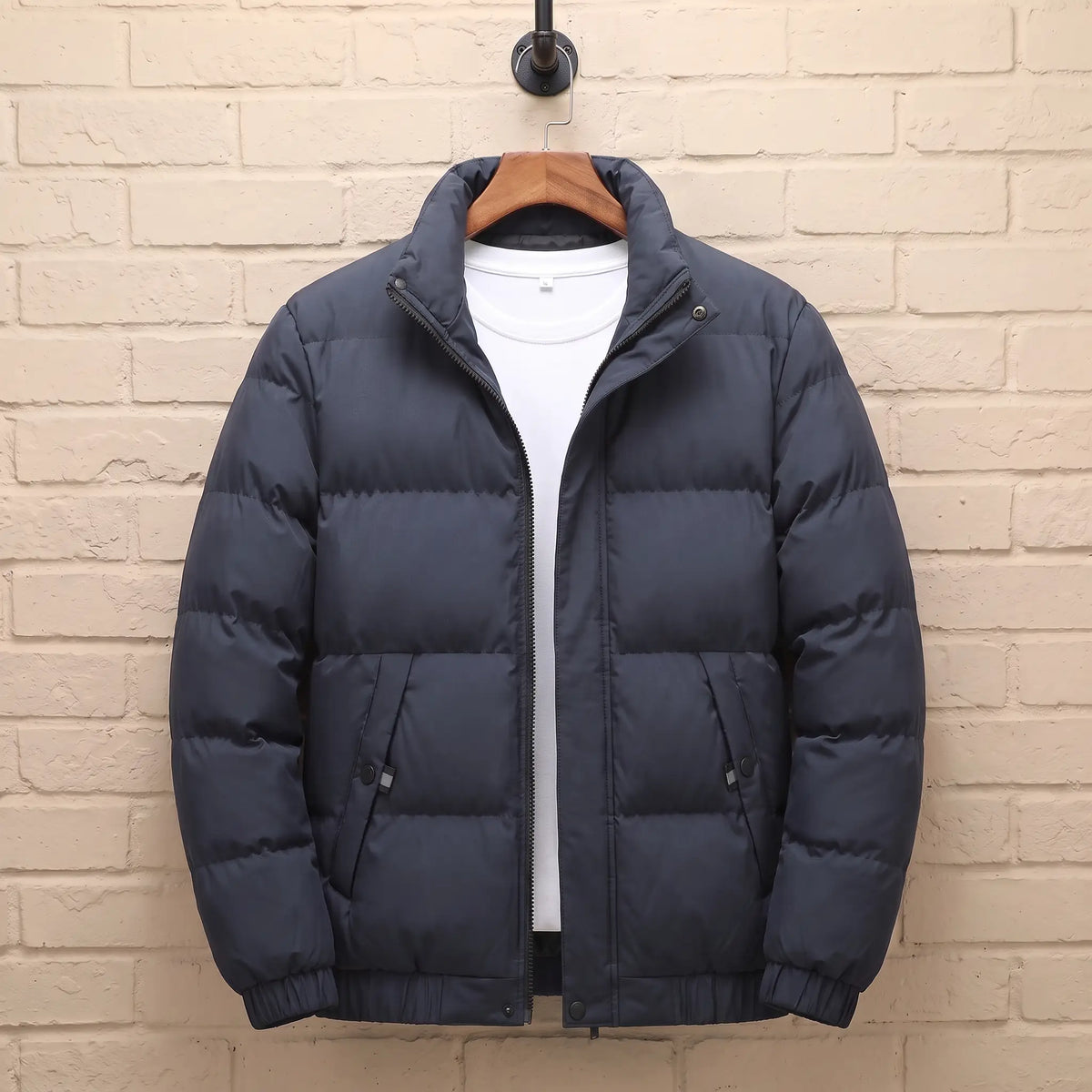 Stand Collar Puffer in Navy Blue