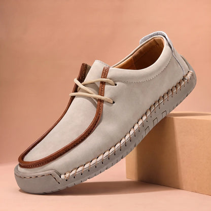 Stitched lace-up moc shoe in beige