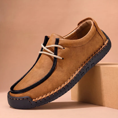 Stitched lace-up moc shoe in brown