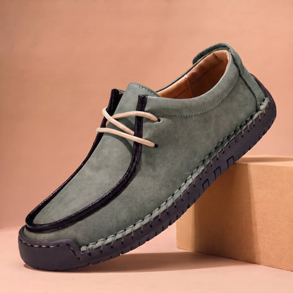 Stitched lace-up moc shoe in light green