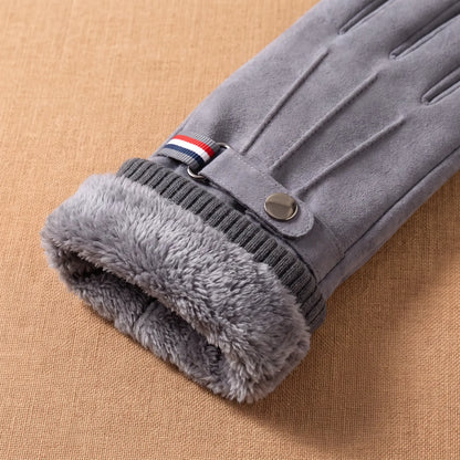 Strap Cuff Gloves in Grey, cuff folded to show the fleece lining
