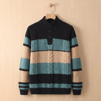 STRIPED CABLE SWEATER Black
