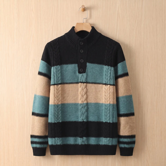 STRIPED CABLE SWEATER Black