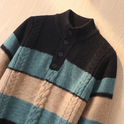 STRIPED CABLE SWEATER Collar Detail