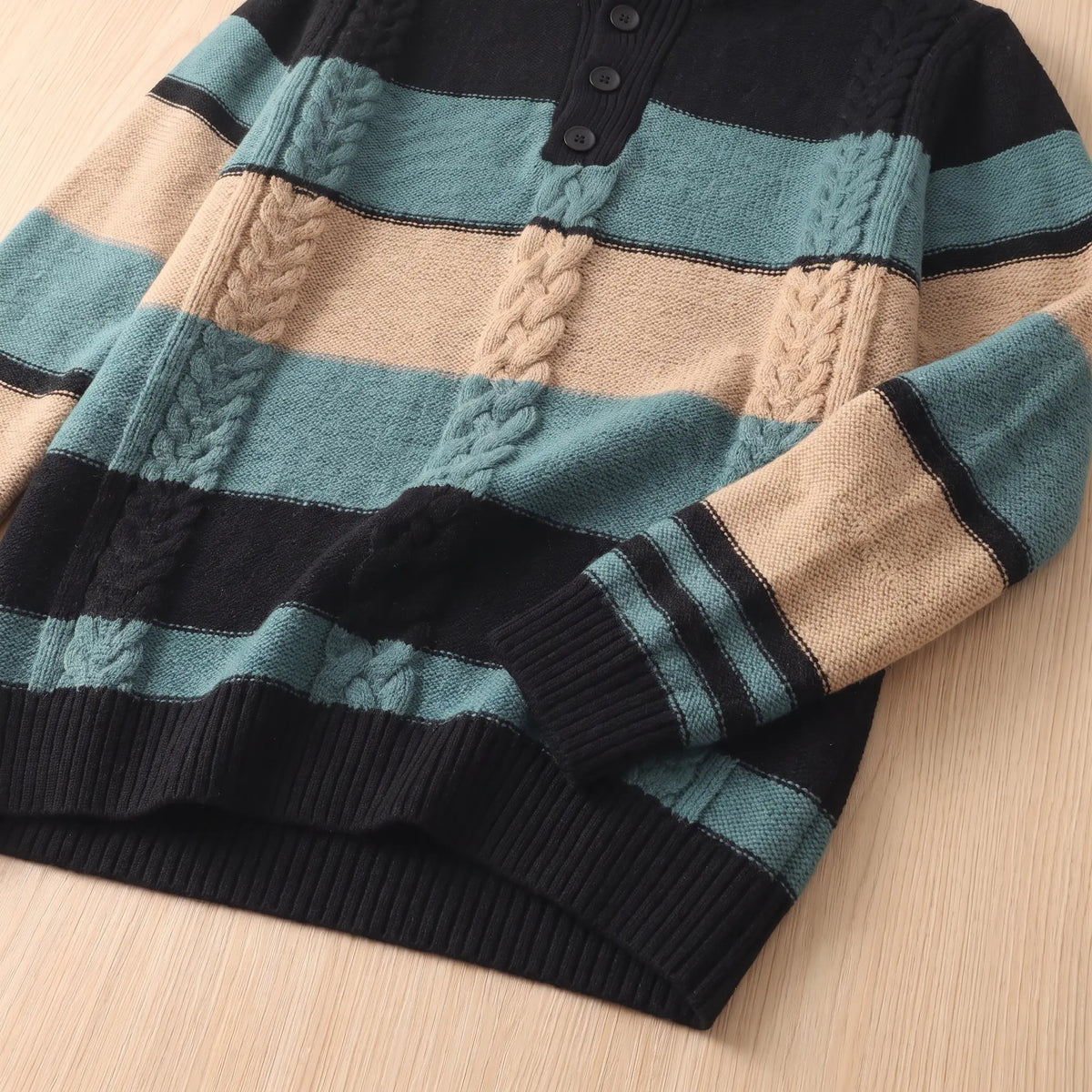 STRIPED CABLE SWEATER Cuff Detail