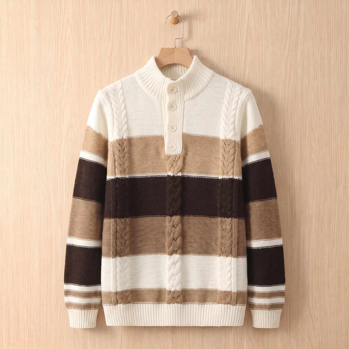 STRIPED CABLE SWEATER White