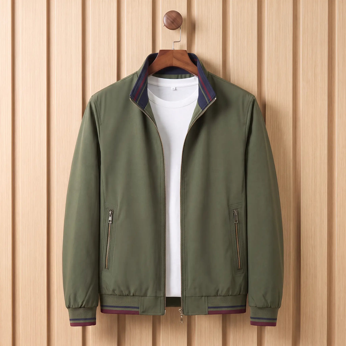 Stripe Trim Jacket in Army Green