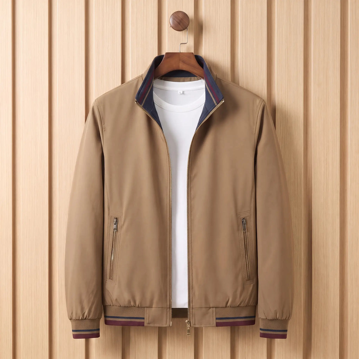 Stripe Trim Jacket in Khaki