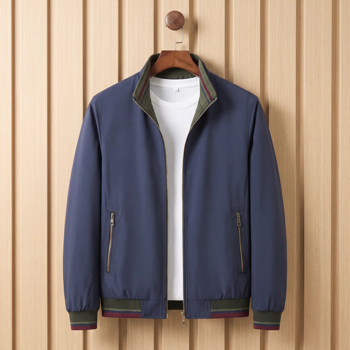 Stripe Trim Jacket in Navy Blue