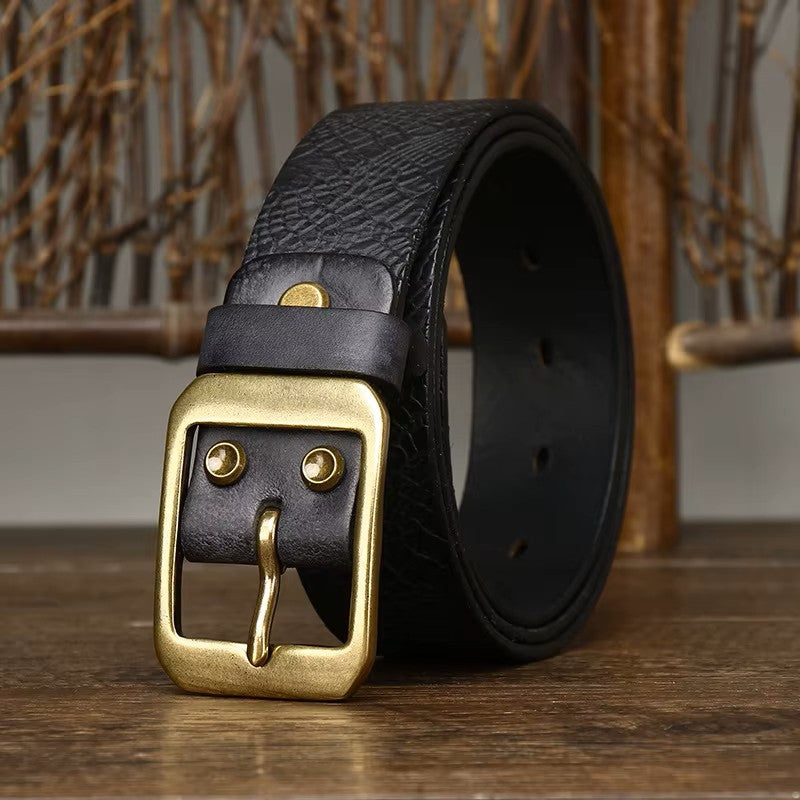 EMBOSSED COWHIDE BELT