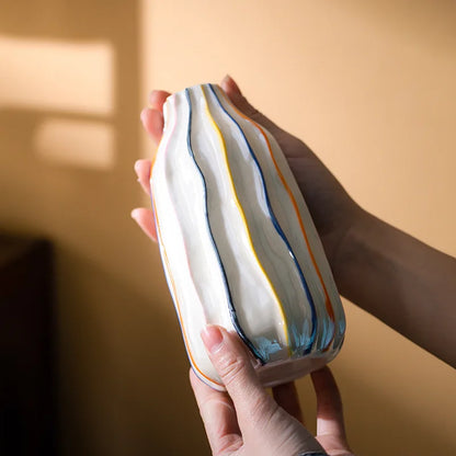 Striped Ceramic Centerpiece Vase