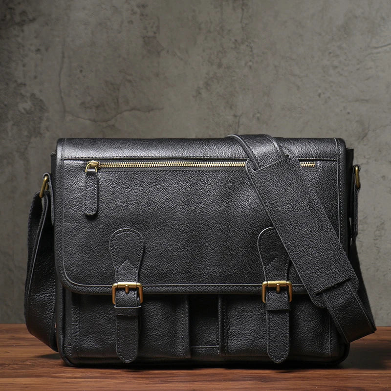 Luxury Cowhide Leather Crossbody Briefcase