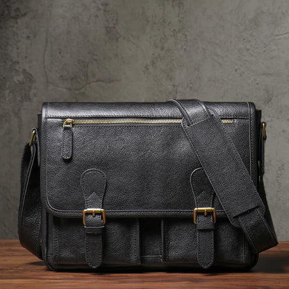 Luxury Cowhide Leather Crossbody Briefcase