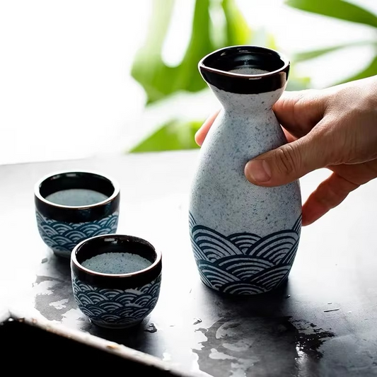 Classical Wave Ceramic Sake Set