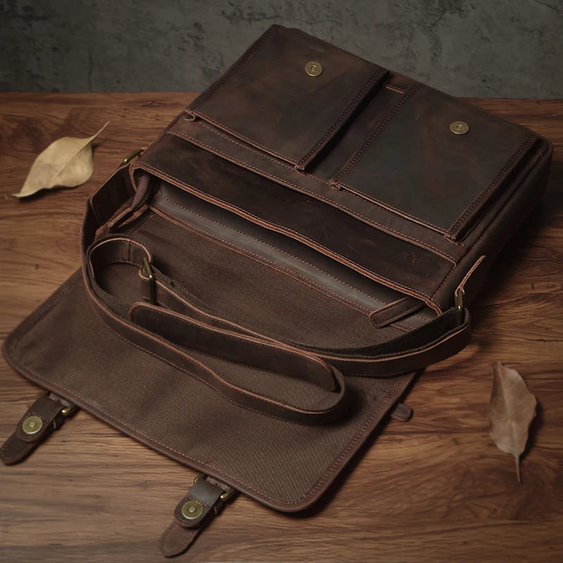 Luxury Cowhide Leather Crossbody Briefcase