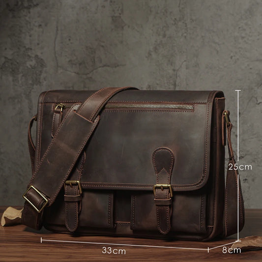 Luxury Cowhide Leather Crossbody Briefcase