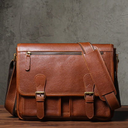 Luxury Cowhide Leather Crossbody Briefcase