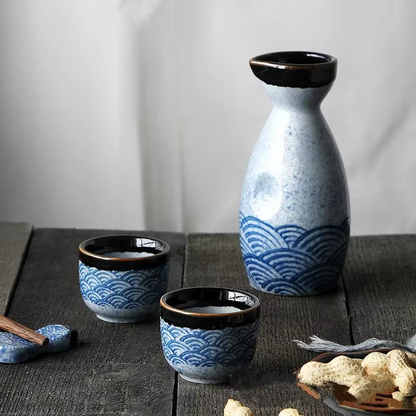 Classical Wave Ceramic Sake Set