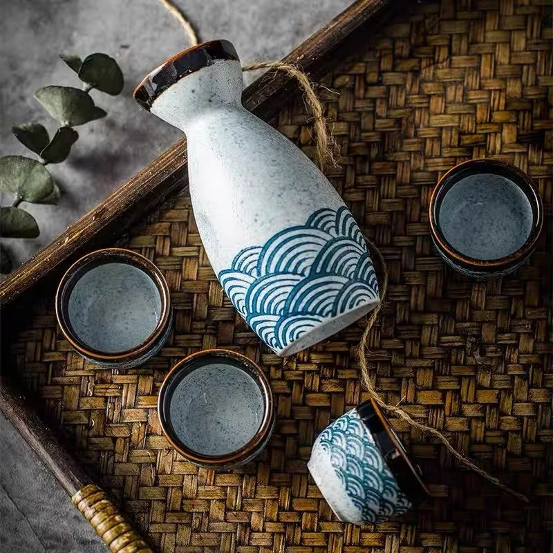 Classical Wave Ceramic Sake Set