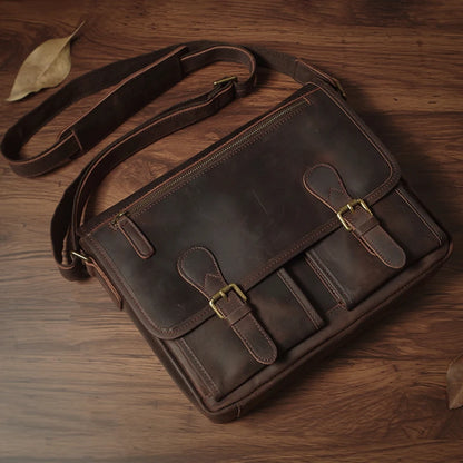 Luxury Cowhide Leather Crossbody Briefcase
