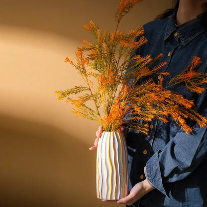 Striped Ceramic Centerpiece Vase