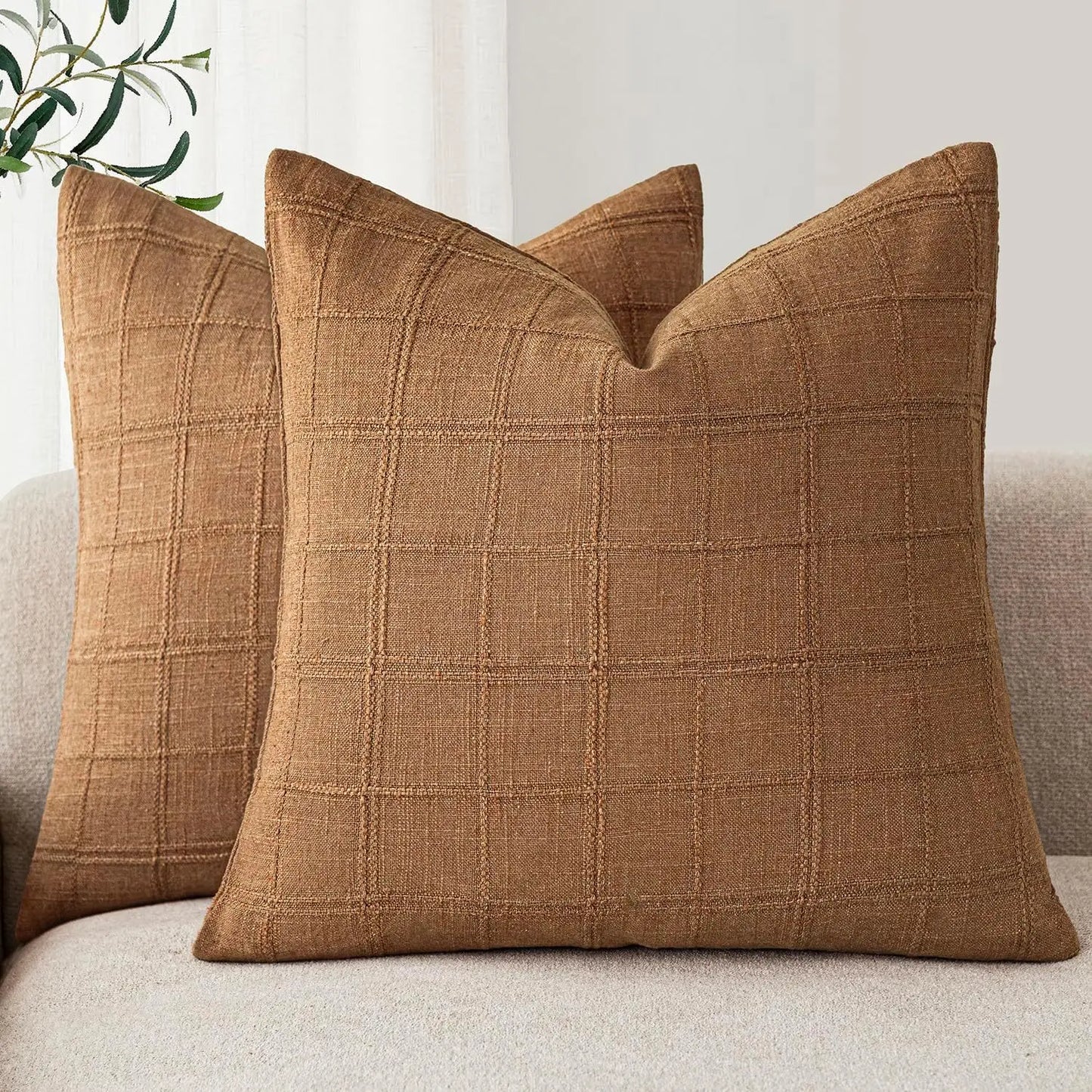 Luneth Linen Check Pillow Cover