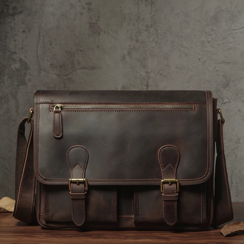 Luxury Cowhide Leather Crossbody Briefcase