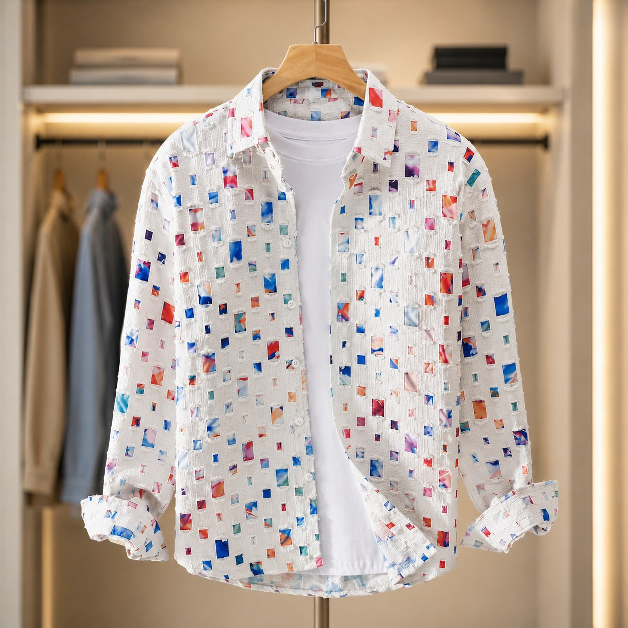 TEXTURED COTTON PRINT SHIRT