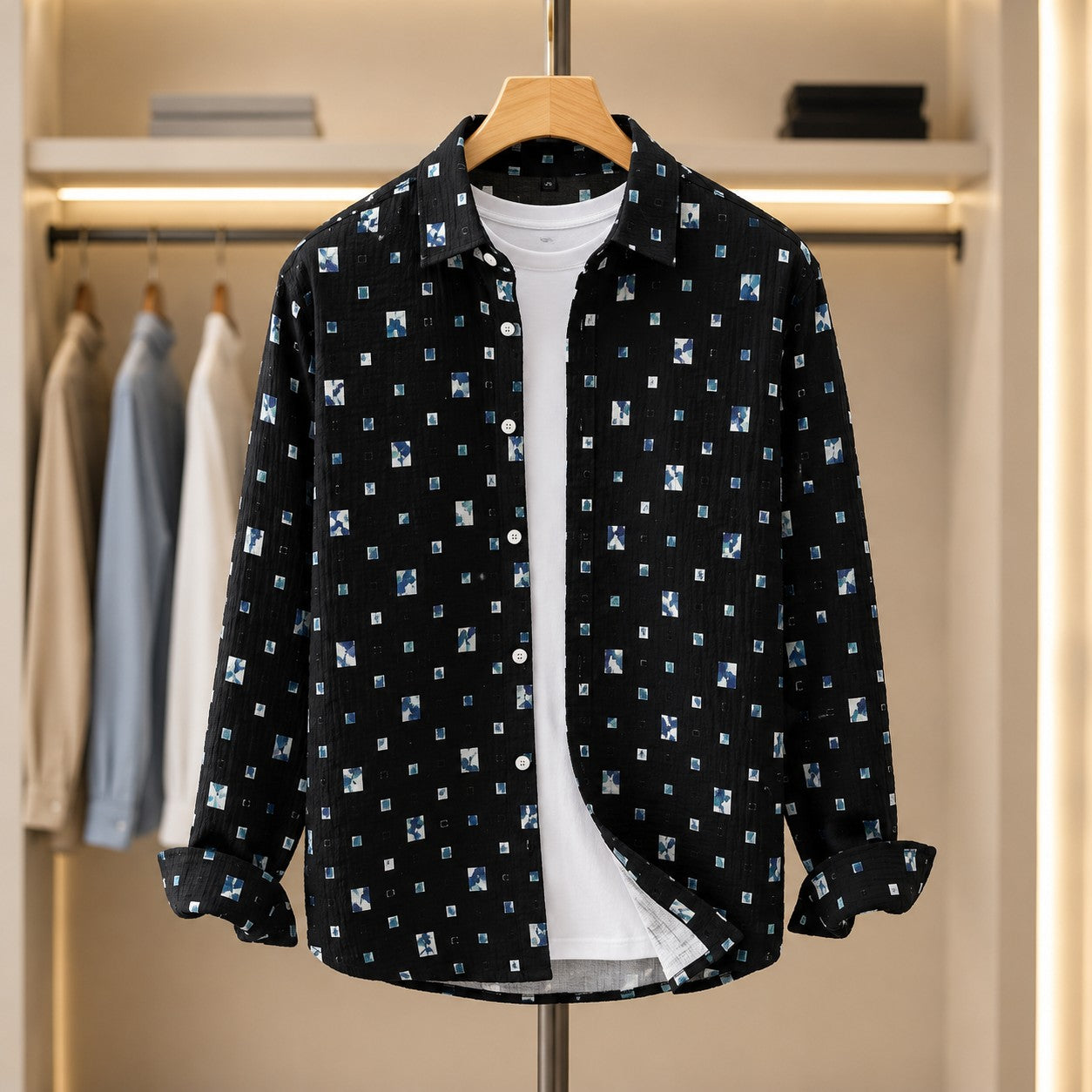 TEXTURED COTTON PRINT SHIRT