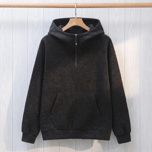 TEXTURED ZIP HOODIE Black