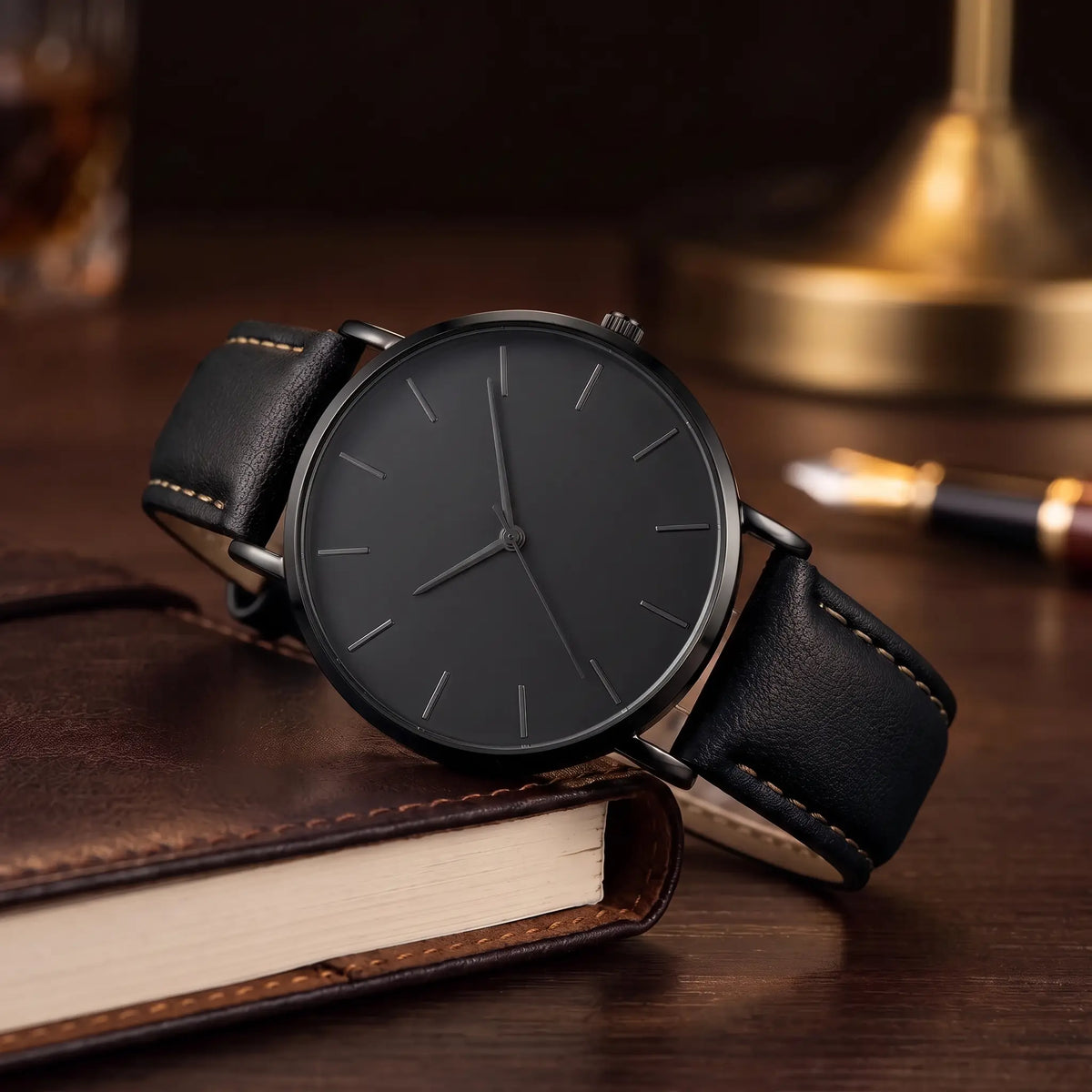 Thin Case Watch in Black