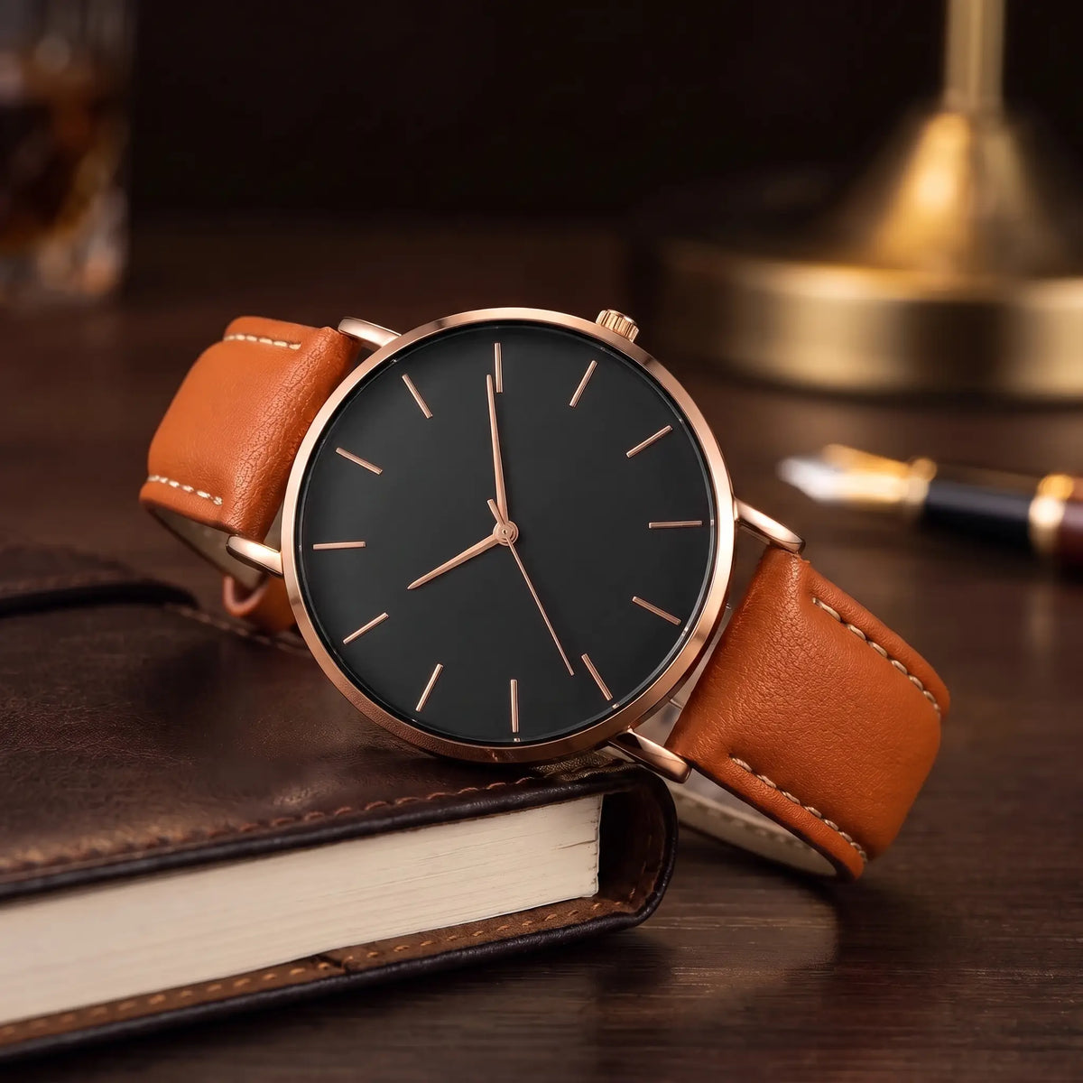 Thin Case Watch in Brown Black