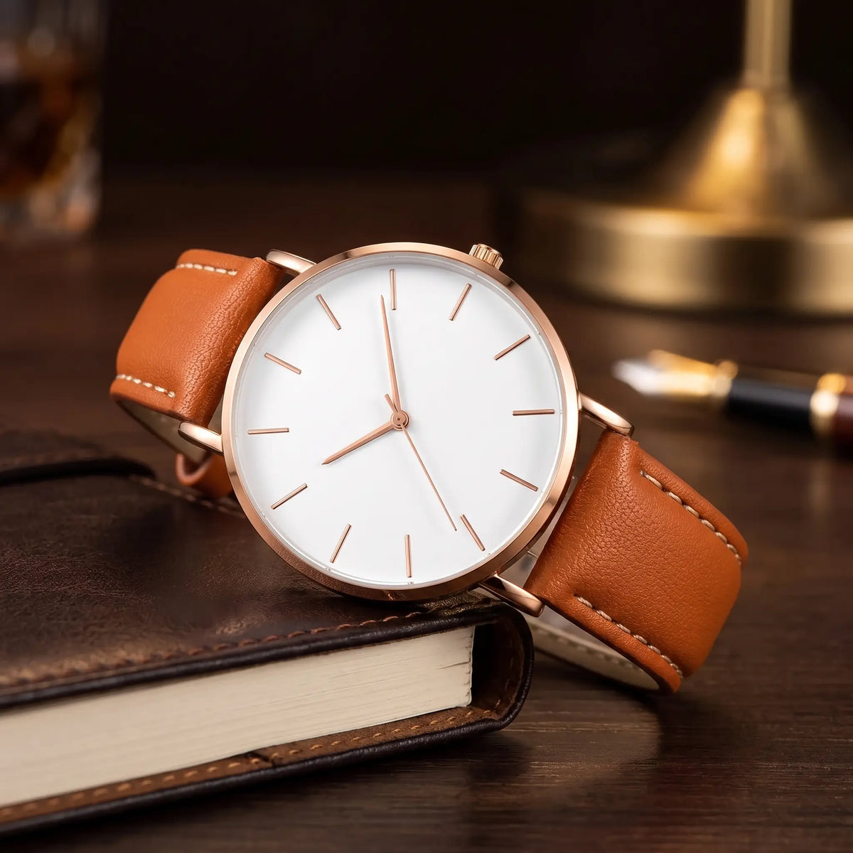 Thin Case Watch in Brown White