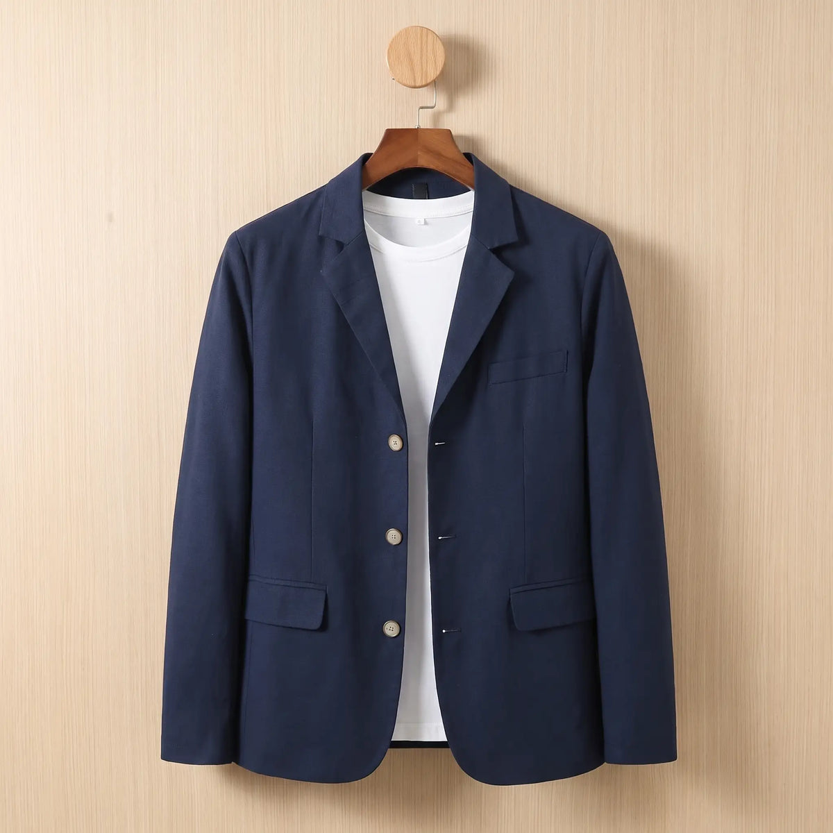 Three Button Blazer in Navy Blue