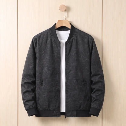 Tonal leaf print bomber in black