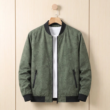 Tonal leaf print bomber in green