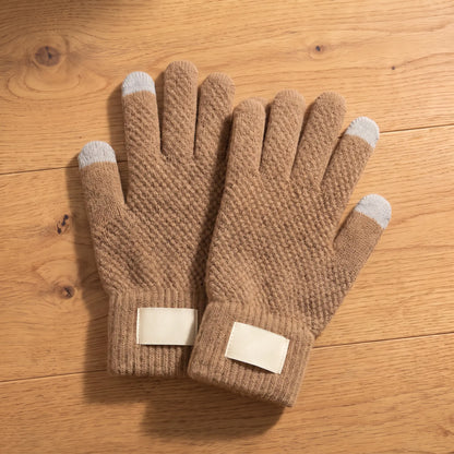 Touchscreen Knit Gloves in Brown