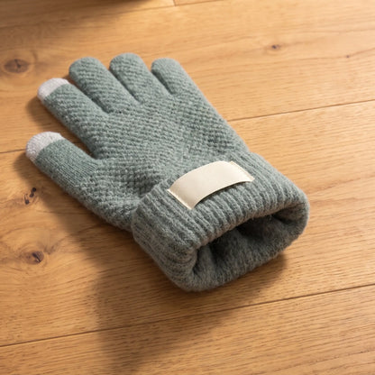 Touchscreen Knit Gloves in Green, ribbed cuff close-up