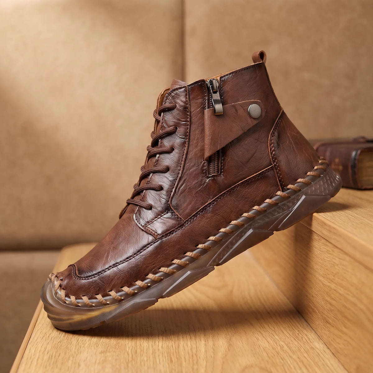 Stitched ankle boot in brown